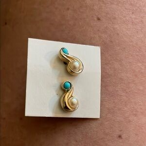 Avon Gold Earrings with Turquoise and Pearl Details